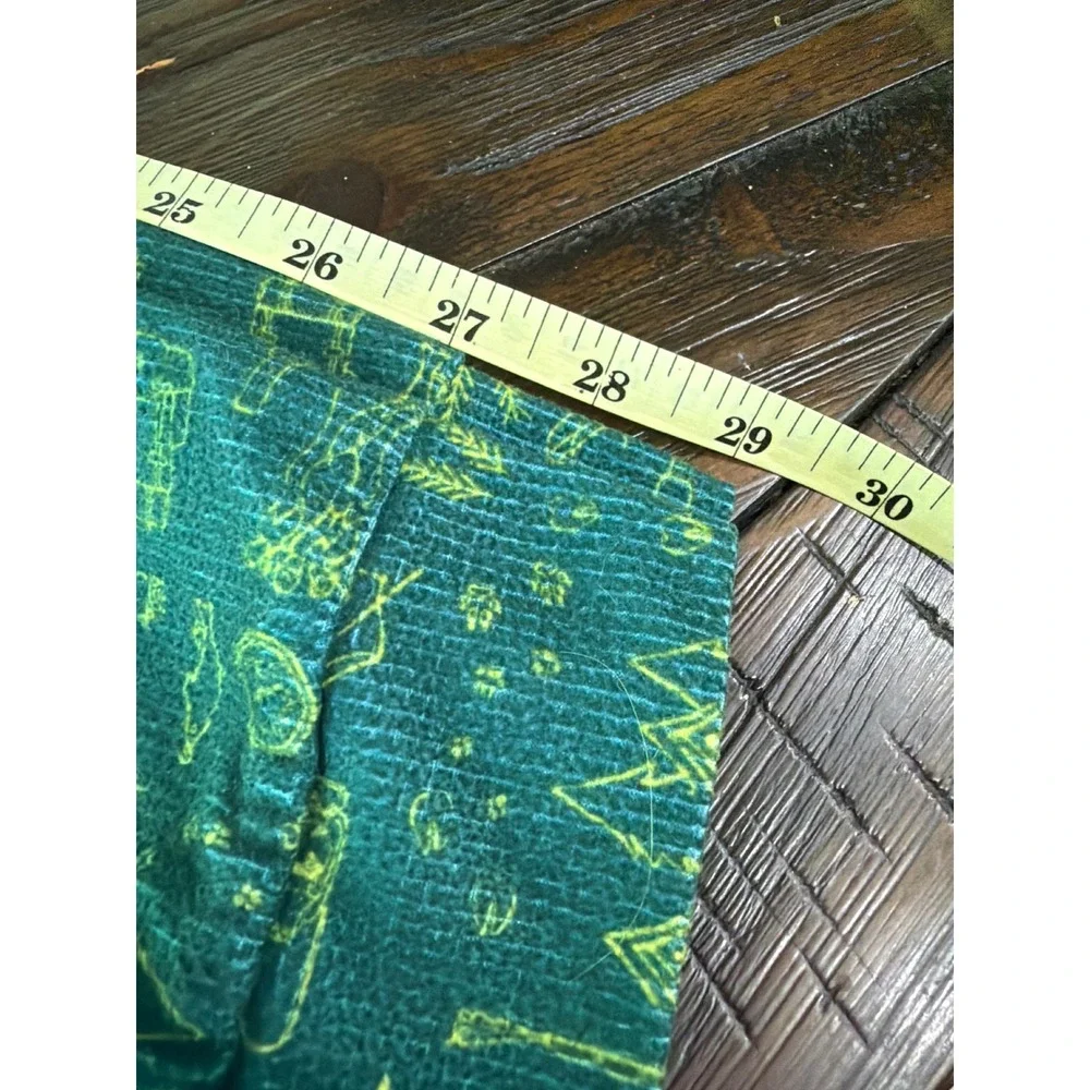 LL Bean Kids Camping Pajama Set Teal Green Waffle Knit Tent Print 2pc Sleepwear